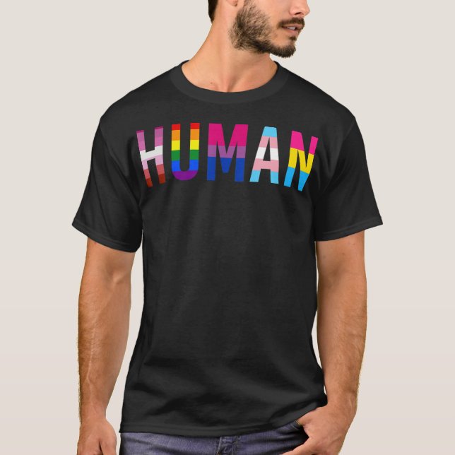 Camiseta Orgulho gay Mês de Bandeira LGBT HUMANA Transgêner (Frente)