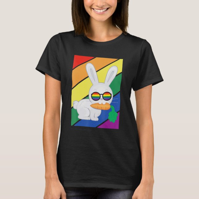 Camiseta Orgulho gay Mês De Bandeira Lgbtq Rabbit Arco-Íris (Frente)