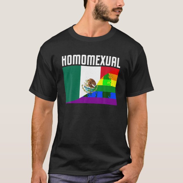 Camiseta Orgulho gay Mexicano Arco-Íris Sinalizador Ortoso  (Frente)