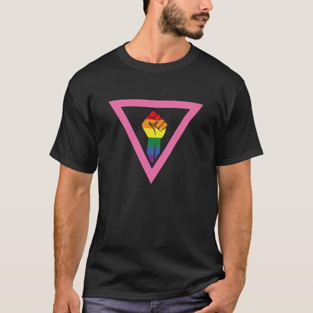 Camiseta Orgulho gay - punho aumentado no triângulo (Frente)
