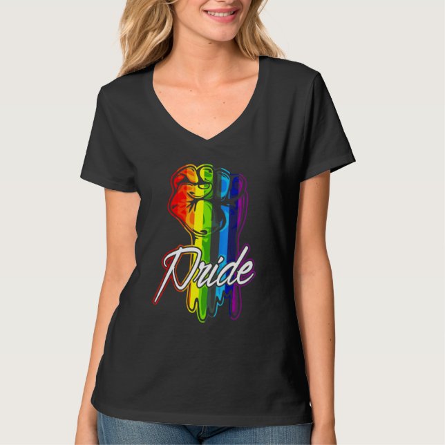 Camiseta Orgulho gay Rainbow Fist Lgbt (Frente)