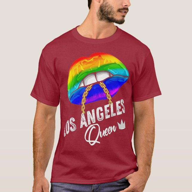 Camiseta Orgulho gay Rainbow Flag da Rainha LGBTQ de Los An (Frente)