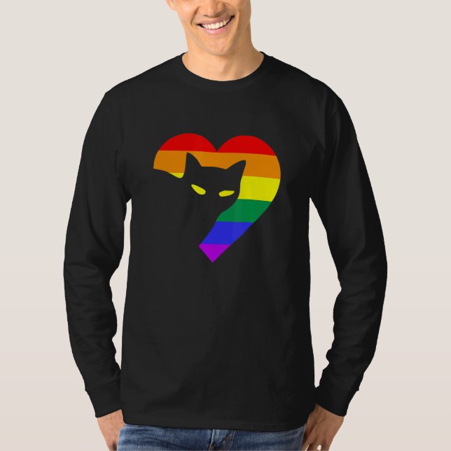 Camiseta Orgulho gay Rainbow Heart Cat Lgbt Pride Month (Frente)