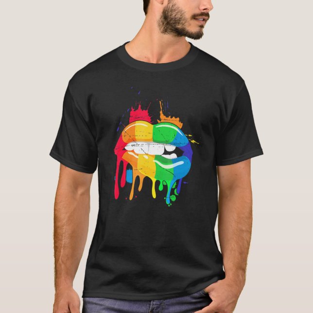 Camiseta Orgulho gay Rainbow Pride Mês Lábios de Beijo Orto (Frente)