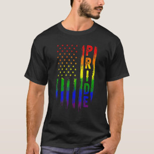 Camiseta Orgulho gay Retro Americano Flag Rainbow LGBT Prin