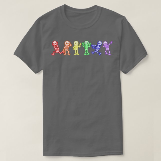 Camiseta Orgulho gay Skeleton LGBT Arco-Íris Altamente Engr (Frente do Design)