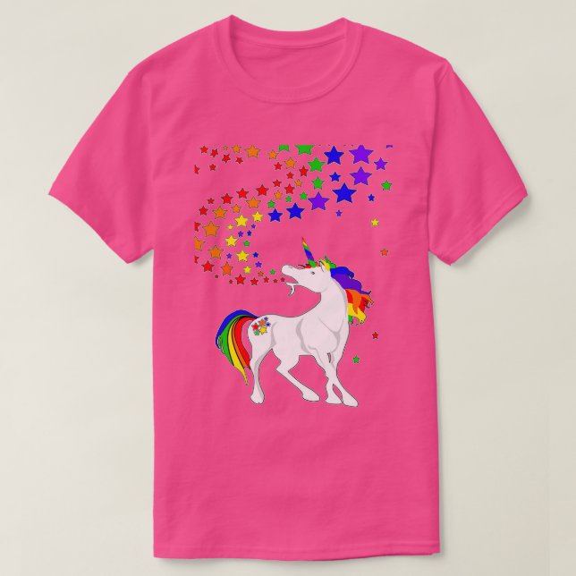 Camiseta Orgulho gay Unicorn Spewing Rainbows Stars (Frente do Design)