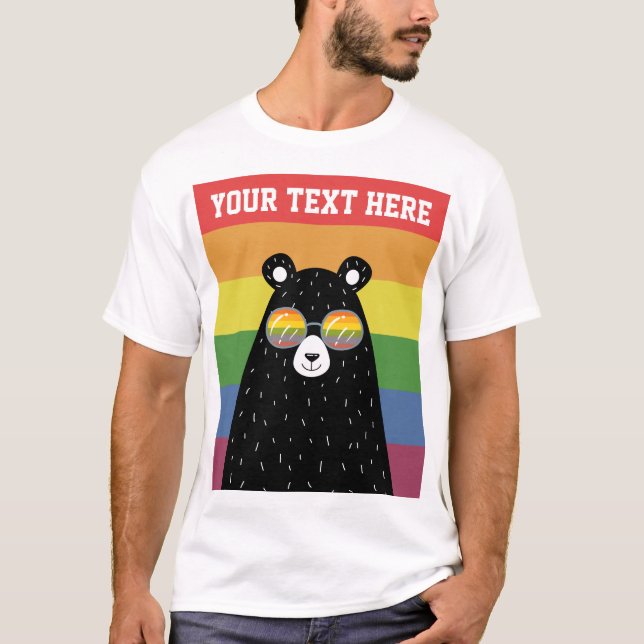 Camiseta Orgulho gay Urso Nos Óculos Do Arco-Íris Personali (Frente)
