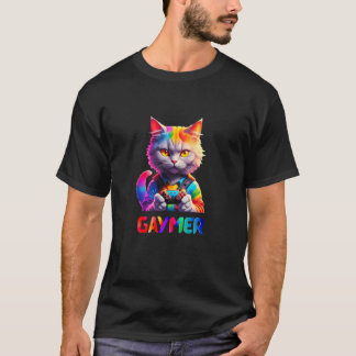 Camiseta Orgulho Gaymer Arco-íris Gato Controle Jogos Gamer
