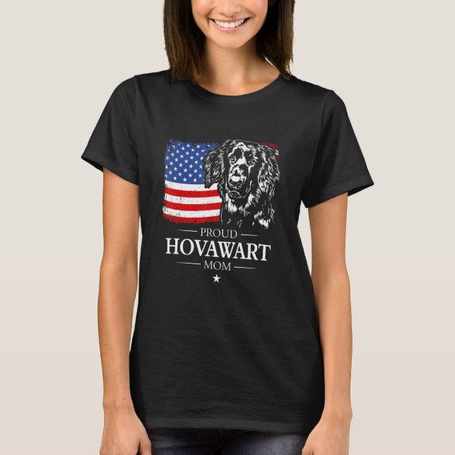 Camiseta Orgulho Hovawart Mãe Bandeira Americana Cão Patrió (Frente)
