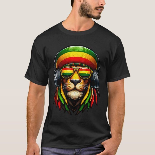 Camiseta Orgulho jamaicano Rasta Reggae Lion com Cabeça de  (Frente)