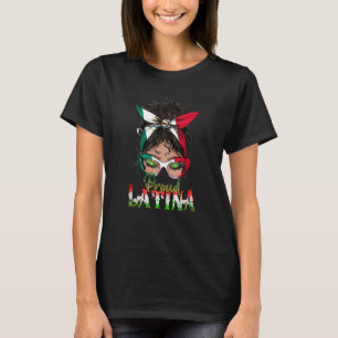 Camiseta Orgulho Latina Mensagem Bun Mama Viva México Orgul