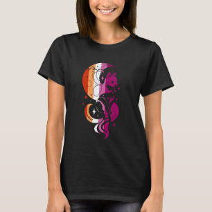 Camiseta Orgulho Lésbico Gato Celestial Lua Desenho Místico
