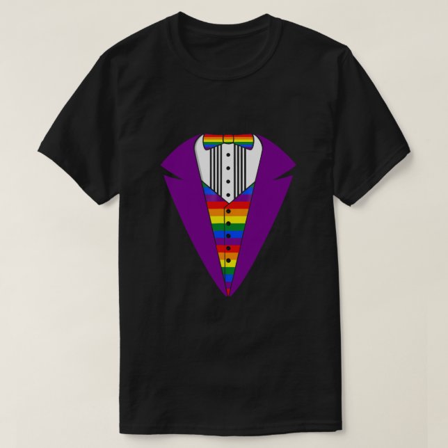 Camiseta Orgulho LGBT - Arco-Íris Tuxedo (Frente do Design)
