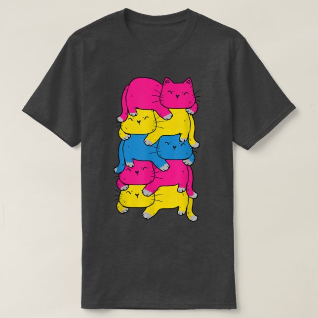 Camiseta Orgulho LGBT da pilha de Gato Cuta Panseual Mês  (Frente do Design)