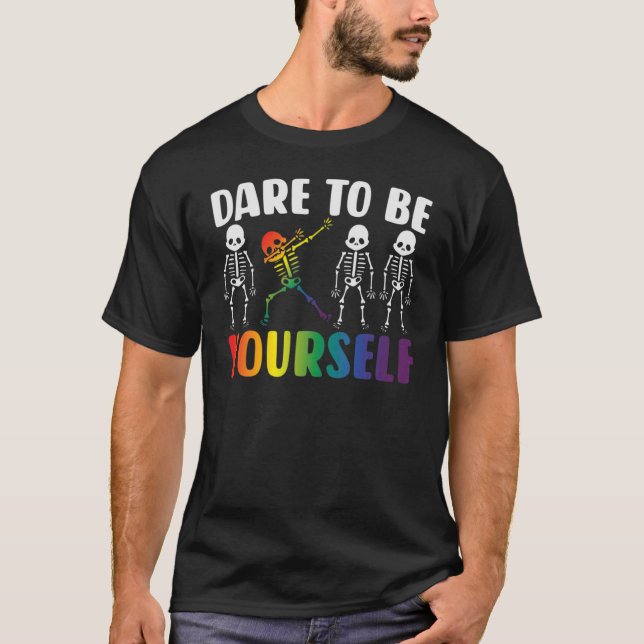 Camiseta Orgulho Lgbt Esqueleton Dabbing ousam ser vocês me (Frente)