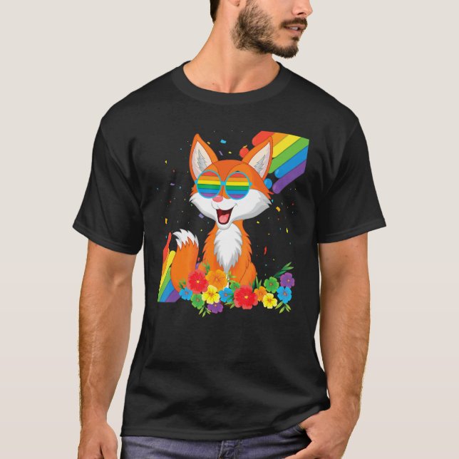 Camiseta Orgulho Lgbt Gay Fox Prim Flag Rainbow Lgbtq Lesbi (Frente)