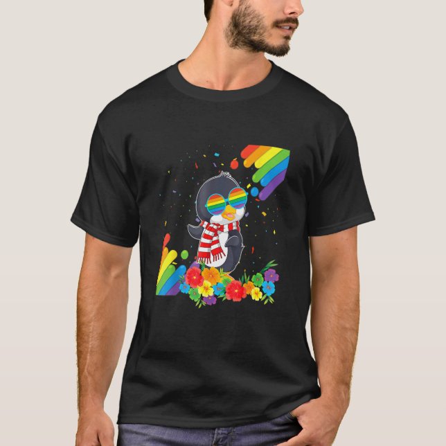 Camiseta Orgulho Lgbt Gay Penguin Pride Flag Rainbow Lgbtq  (Frente)