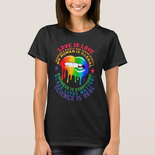 Camiseta Orgulho Lgbt Igualdade Blm Lábios Arco-Íris Lgbtq  (Frente)