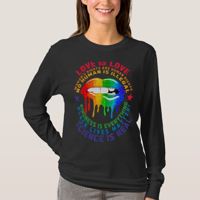 Camiseta Orgulho Lgbt Igualdade Blm Lábios Arco-Íris Lgbtq  (Frente)