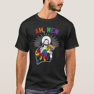 Camiseta Orgulho LGBT Jesus Arco-Íris Ah Homens Gay Primo 