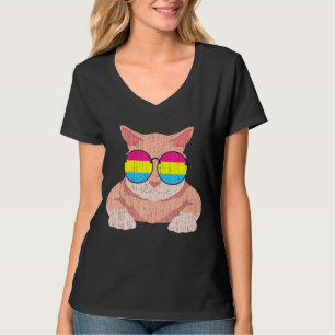 Camiseta Orgulho Lgbt Mês Cat Óculos de sol Bandeira Panorâ