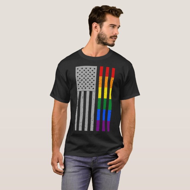 Camiseta Orgulho LGBT Mês Sinalizador Americano Cores Arco- (Frente Completa)
