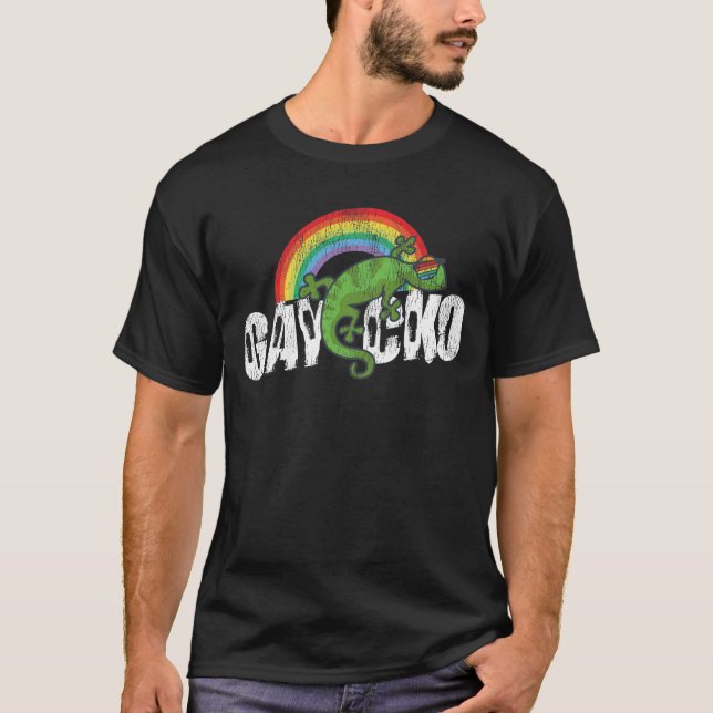 Camiseta Orgulho LGBT Rainbow Gaycko Gecko Lizard Retro (Frente)