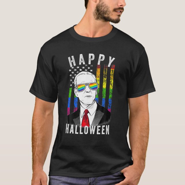 Camiseta Orgulho LGBTQ Biden Feliz Halloween Para Orgulho L (Frente)