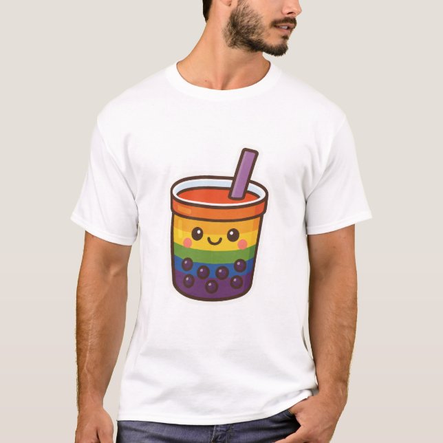 Camiseta Orgulho LGBTQ+ do Rainbow Bubble Tea (Frente)
