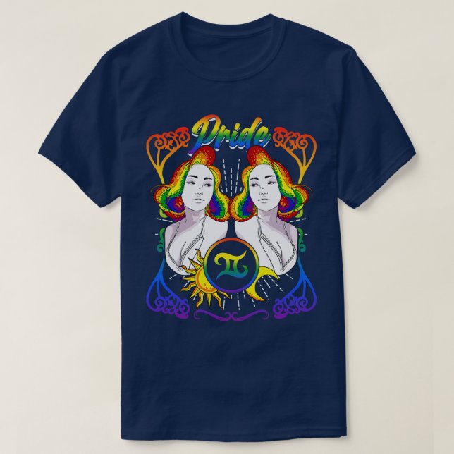 Camiseta Orgulho LGBTQ do Zodiac Gemini (Frente do Design)