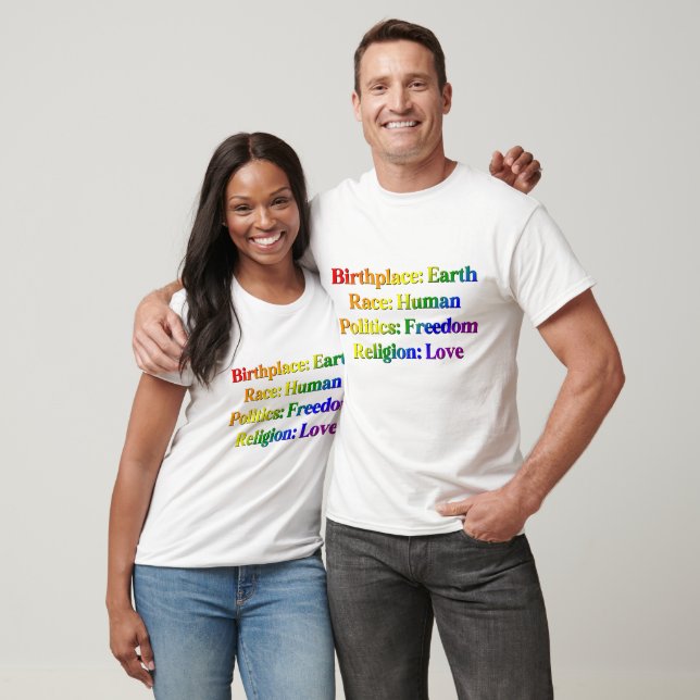 Camiseta Orgulho LGBTQ++ - Local de nascimento: Terra. Raça (Unissex)