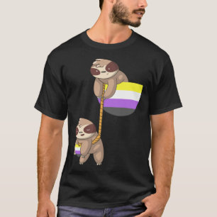 Camiseta Orgulho LGBTQ Não Binário Sloth Corda Jogando Não