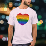 Camiseta Orgulho LGBTQ Sinalizador de Coração Arco Arco-Íri<br><div class="desc">Adicione seu texto e crie facilmente sua camiseta personalizada de orgulho. Clique em PERSONALIZAR AINDA para alterar a cor ou a fonte do texto. Você pode TRANSFERIR este DESIGN em outros produtos do Zazzle e ajustá-lo ao ajustado da maioria dos itens do Zazzle. Você também pode clicar no botão PERSONALIZAR...</div>