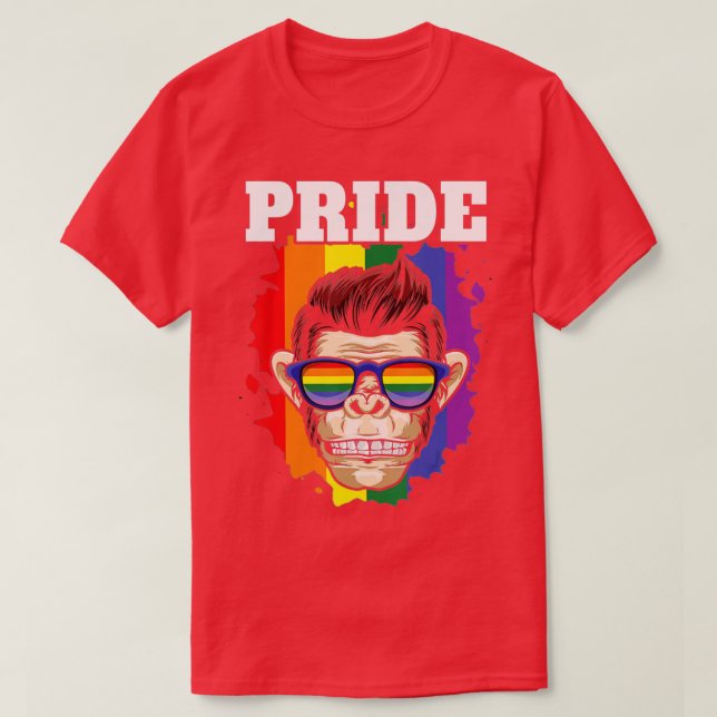 Camiseta Orgulho Macaco Gay Arco-Íris Sinalizador Gay LGBTQ (Frente do Design)