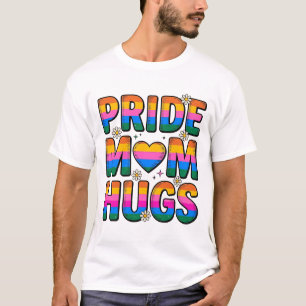 Camiseta Orgulho Mãe Abraços Design Vetorial Arco-Íris Vint
