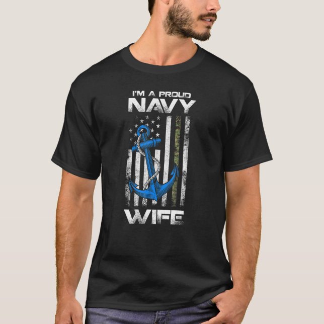 Camiseta Orgulho Marinho Americano Flag Vintage Wife (Frente)