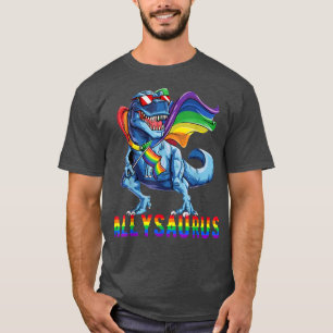 Camiseta Orgulho Mês 2022 Allysaurus Dinosaur Rainbow Flag