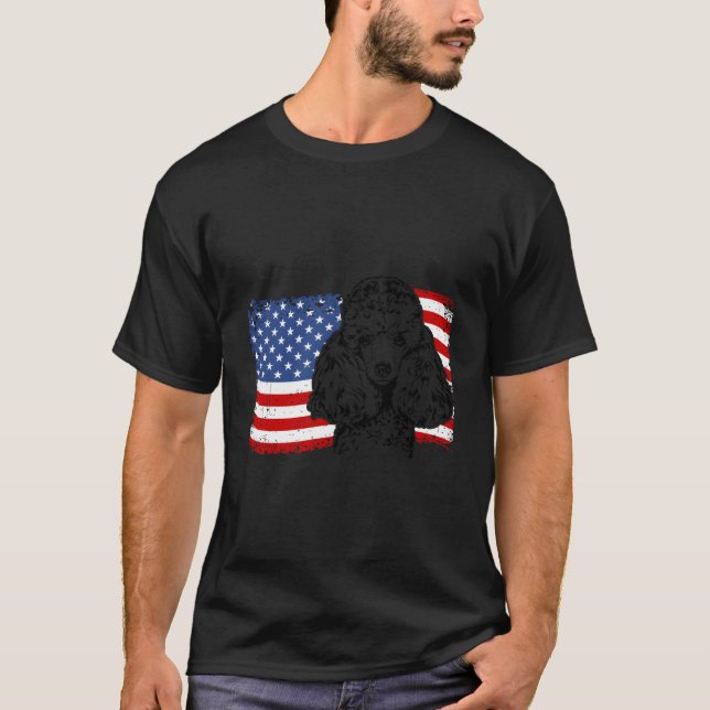 Camiseta Orgulho Miniatura Poodle American Flag Patriotic D (Frente)