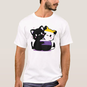 Camiseta Orgulho Não Binário de Gatos de Kawaii Yin Yang