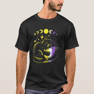Camiseta Orgulho Não Binário Gato Adormecido Lua Estrelas A