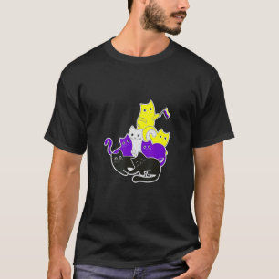 Camiseta Orgulho Não-Binário Gato de Sinalizador Não-Binári