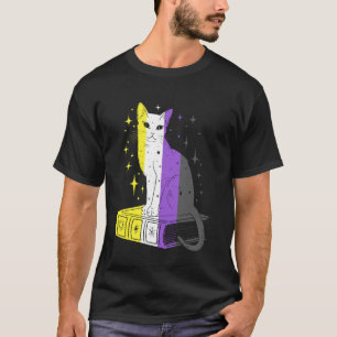 Camiseta Orgulho Não Binário Gato no Livro Estrelas Mágicas