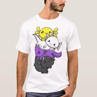 Camiseta Orgulho Não Binário Kawaii Axolotl Pilha Não Binár