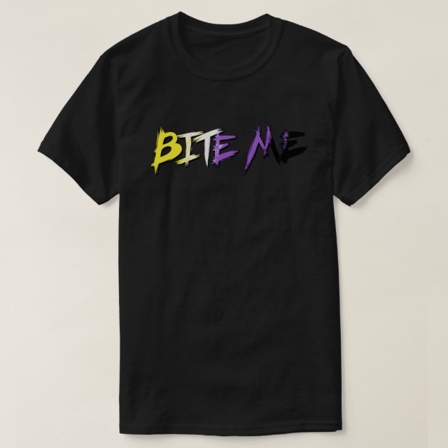 Camiseta Orgulho Não-Binário Me Morde (Frente do Design)