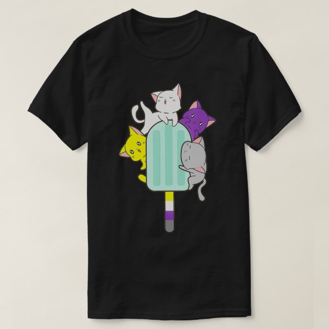 Camiseta Orgulho Não-Binário Pan Cat Kawaii LGBTQ Não-Binár (Frente do Design)