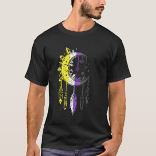 Camiseta Orgulho Não Binário Sol Lua Cristal Penas LGBTQ Ar