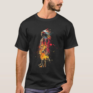 Camiseta Orgulho Nativo Americano Chefe Indígena Arte Color