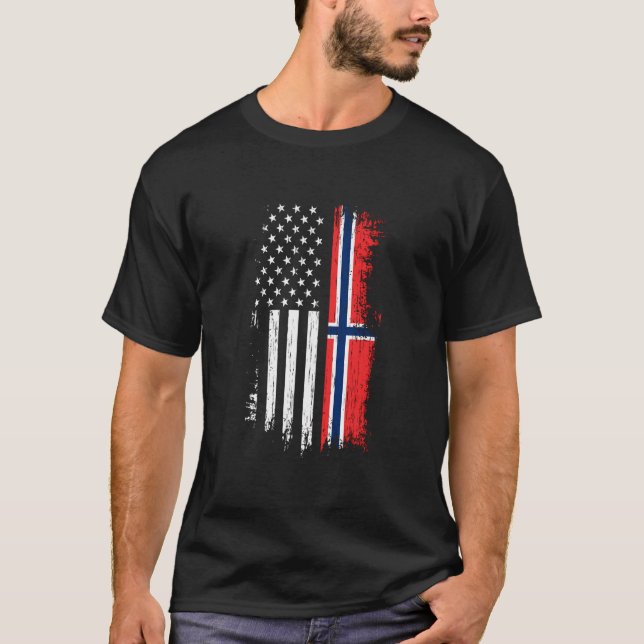 Camiseta Orgulho Norueguês de Bandeira Americano, Noruega U (Frente)