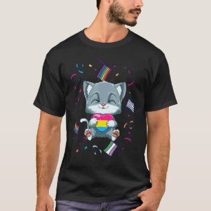 Camiseta Orgulho Pansexual de Gato LGBTQ Coração Pansexual